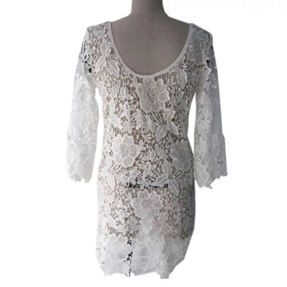 ( SALE) 5 * RATED WHITE LACE LOOK COVER UP S - Picture 3 of 3